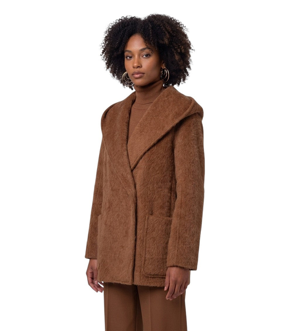 Brown Shawl Neck Trench Coat 2