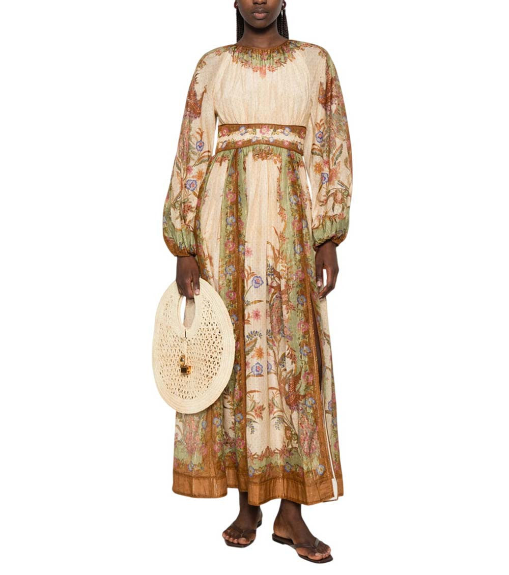 Beige Floral Round Neck Maxi Dress 2