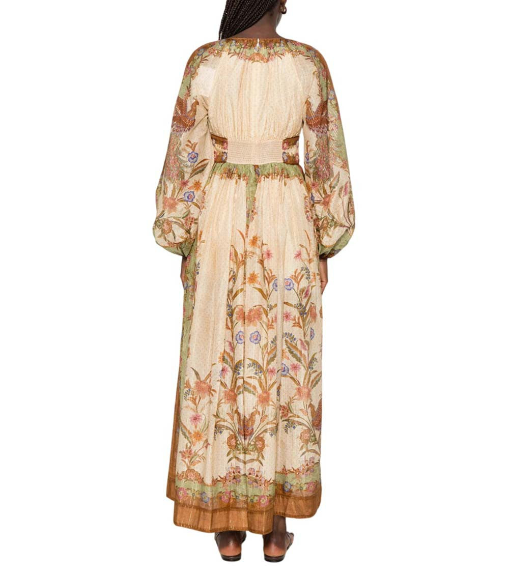 Beige Floral Round Neck Maxi Dress 3