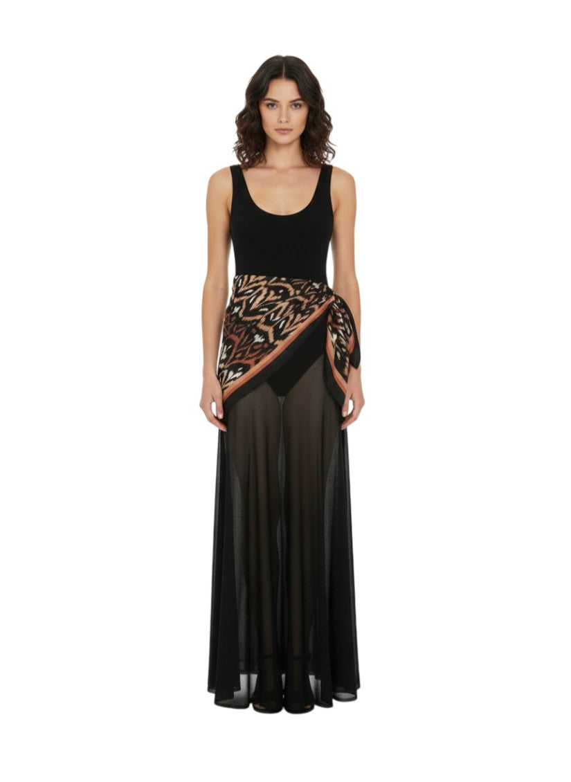 Black Paisley Scoop Neck Maxi Dress 1