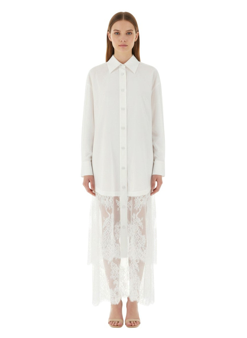 White Lace Shirt Collar Maxi Dress 1