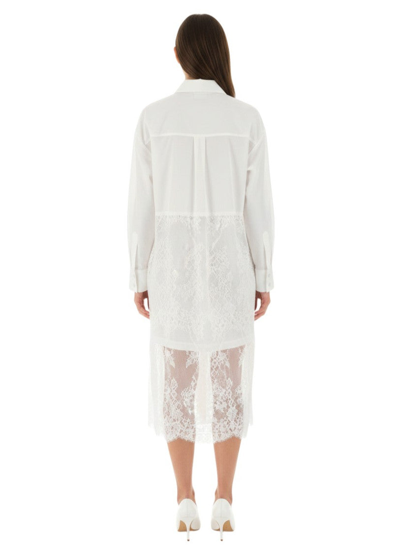 White Lace Shirt Collar Maxi Dress 2