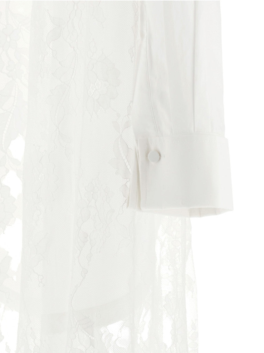White Lace Shirt Collar Maxi Dress 4