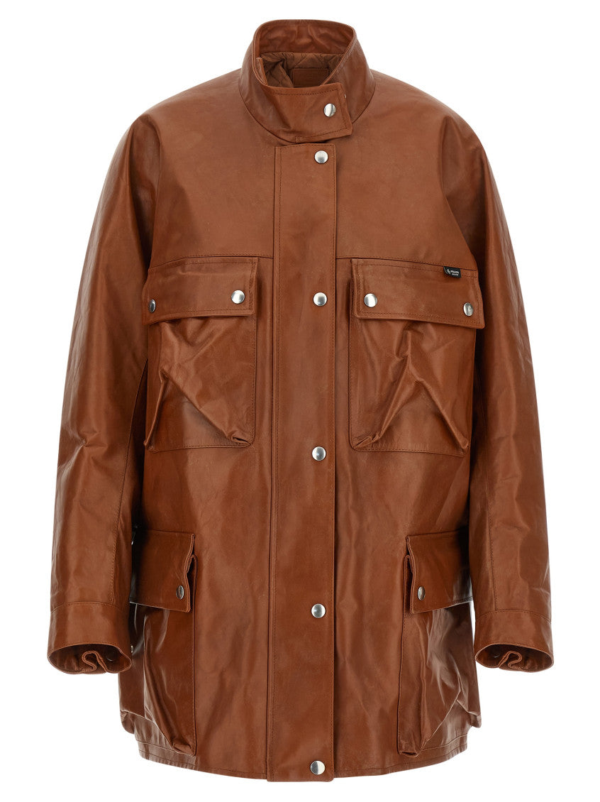 Brown Solid Band Collar Jacket 1