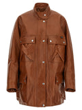 Brown Solid Band Collar Jacket 1