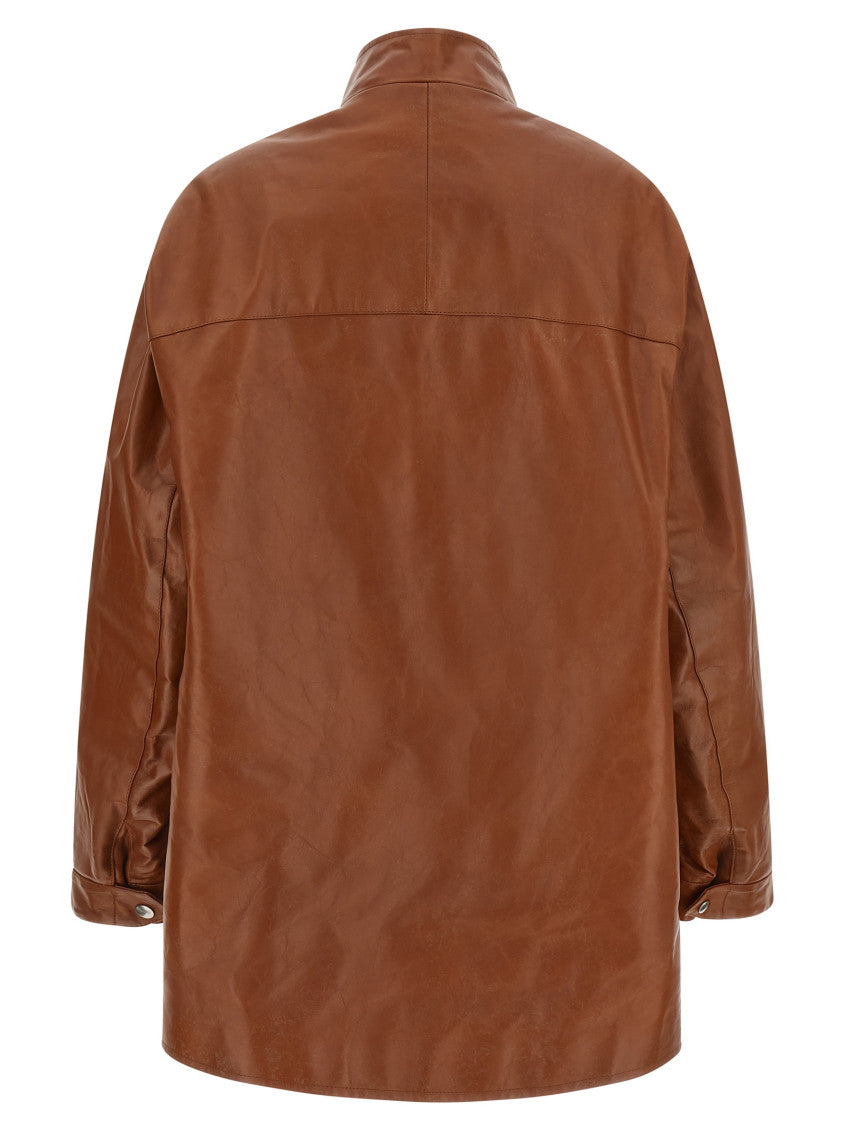 Brown Solid Band Collar Jacket 2
