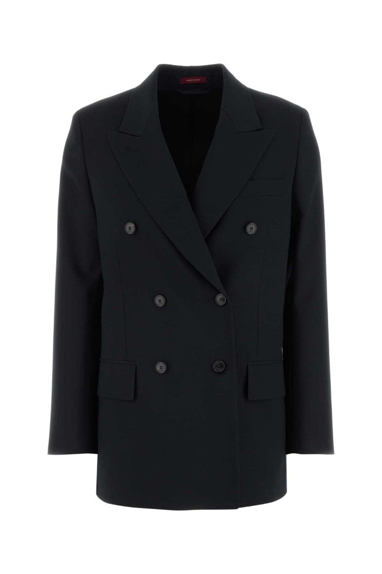 Blue Solid Peaked Lapel Jacket 1
