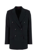 Blue Solid Peaked Lapel Jacket 1