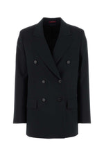 Blue Solid Peaked Lapel Jacket 1