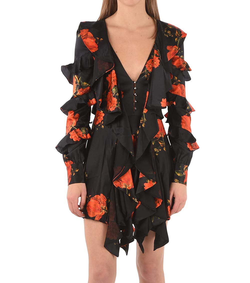 Black V-Neck Ruffle Dress 1