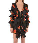 Black V-Neck Ruffle Dress 1