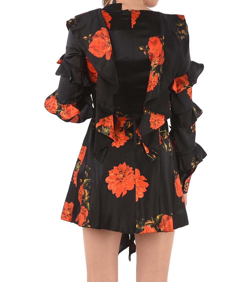 Black V-Neck Ruffle Dress 2
