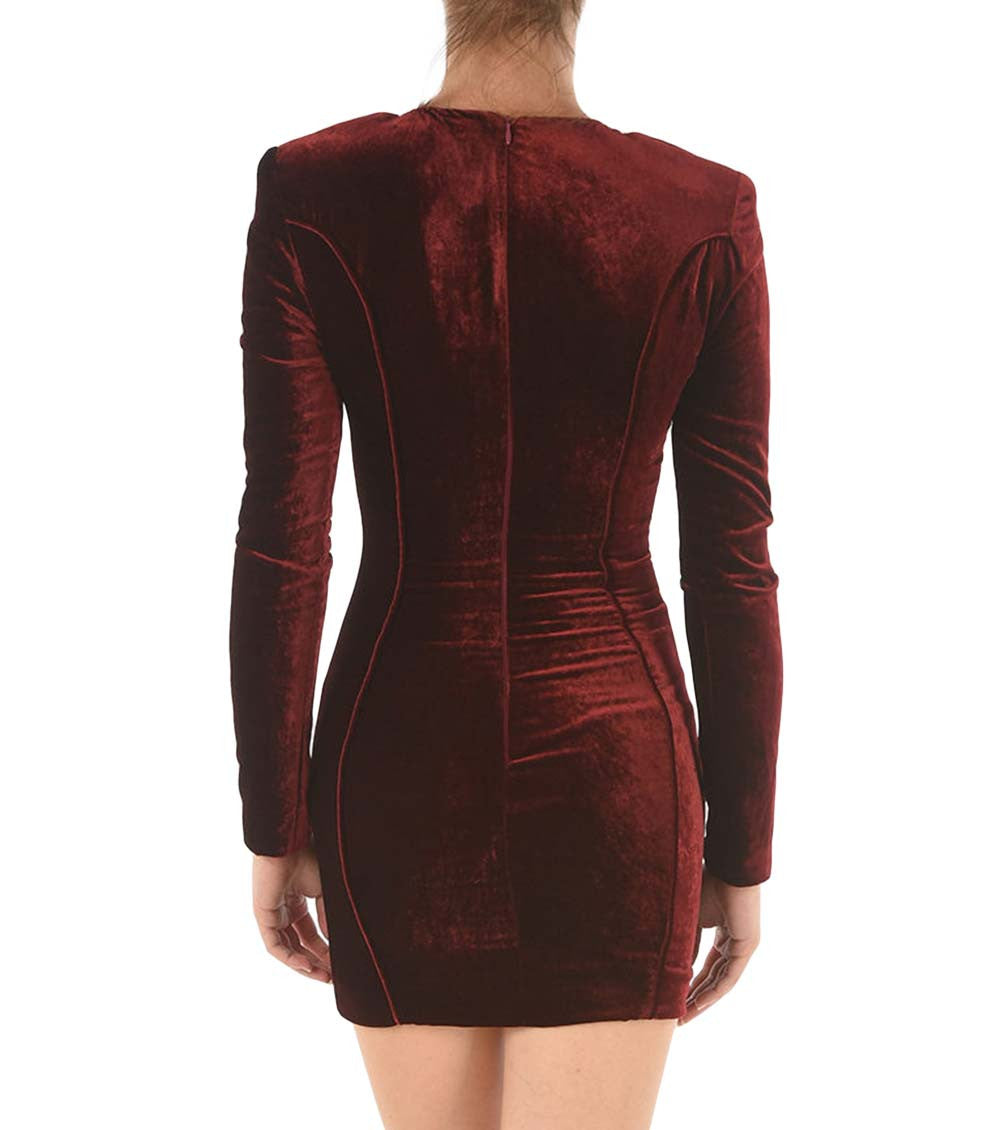 Maroon Lace-Up Detail Velour Dress 2