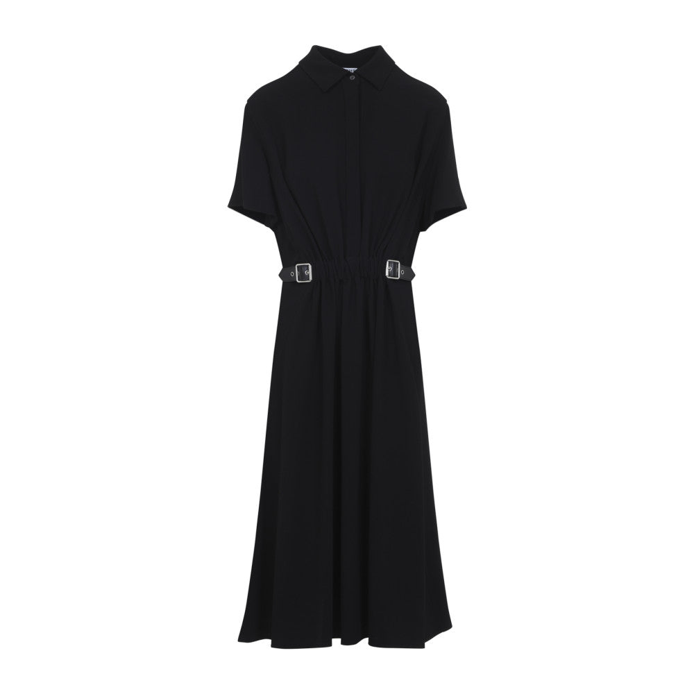 Black Belted Viscose Dress 1