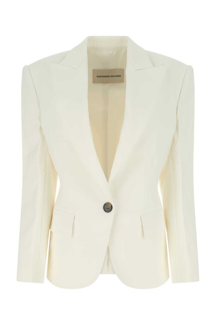 Ivory stretch viscose blend blazer  1