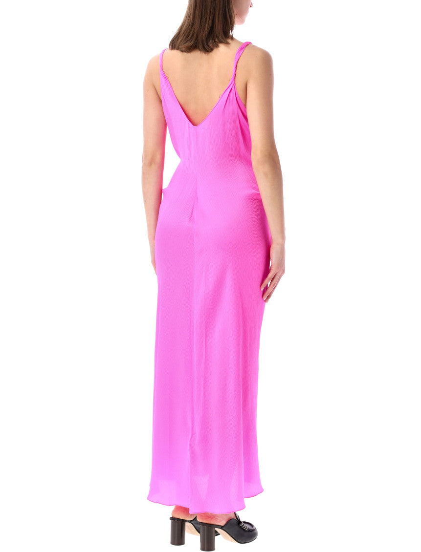 Pink Knotted Waist Long Dress 2