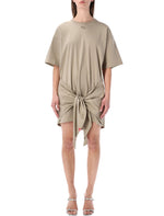 Beige Crew Neck Tie-Detail Mini Dress 1