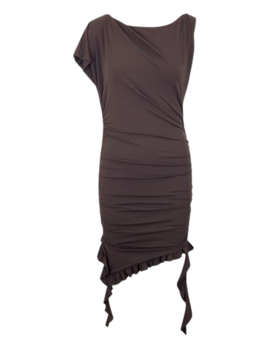 Dark Brown Boat Neck Mini Dress 1