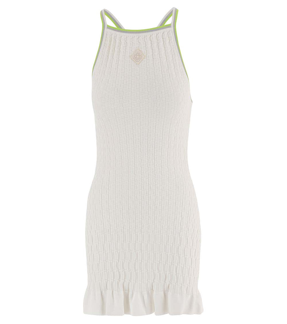White Round Neck Ribbed Dress 1