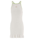 White Round Neck Ribbed Dress 1