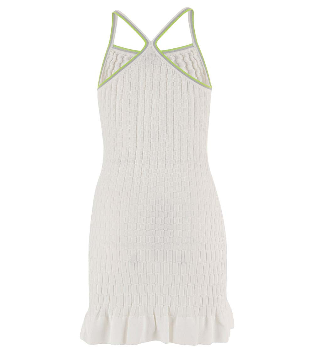 White Round Neck Ribbed Dress 2