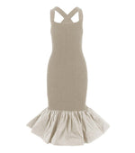 Beige Ruffled Knitted Midi Dress 1