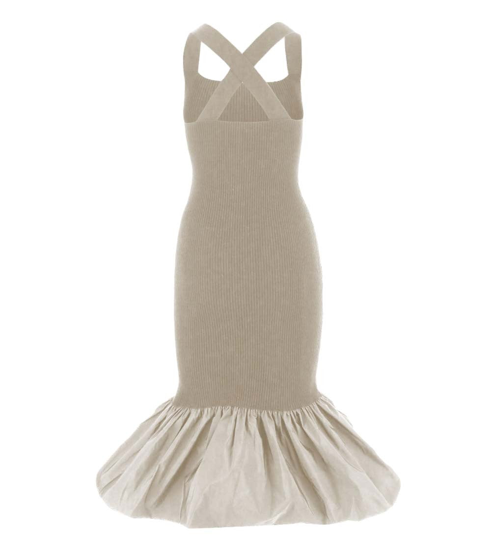 Beige Ruffled Knitted Midi Dress 2
