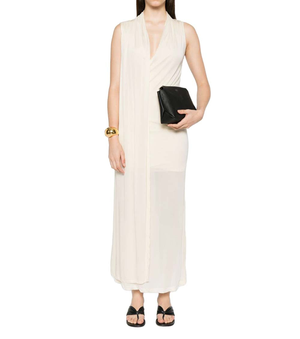 Beige V-Neck Overlapped Scarf Dress 2