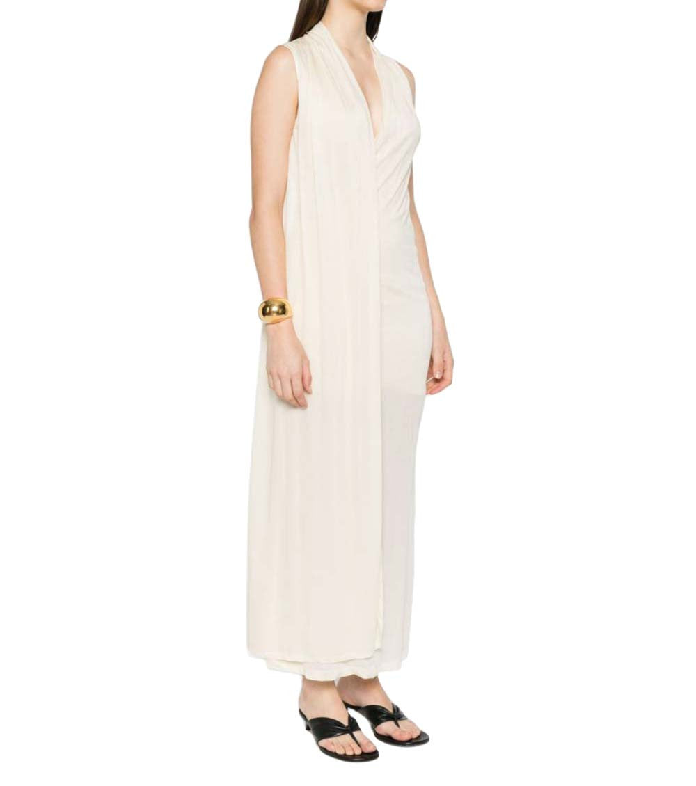 Beige V-Neck Overlapped Scarf Dress 3