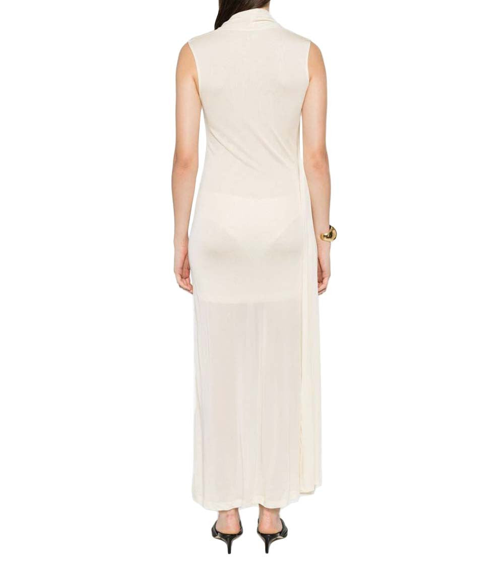 Beige V-Neck Overlapped Scarf Dress 4