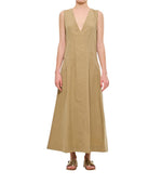 Beige Open Back V-Neck Dress 1