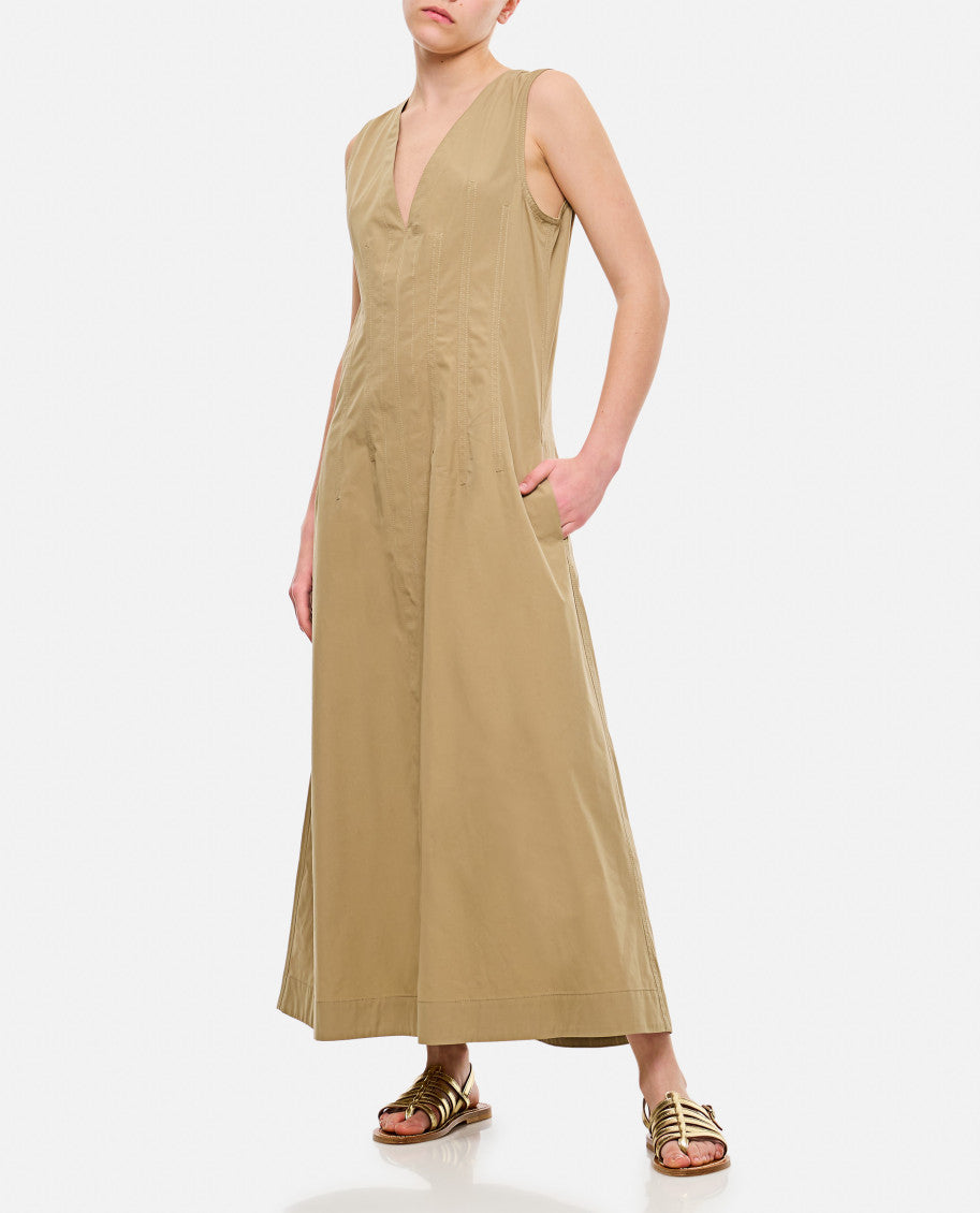 Beige Open Back V-Neck Dress 2