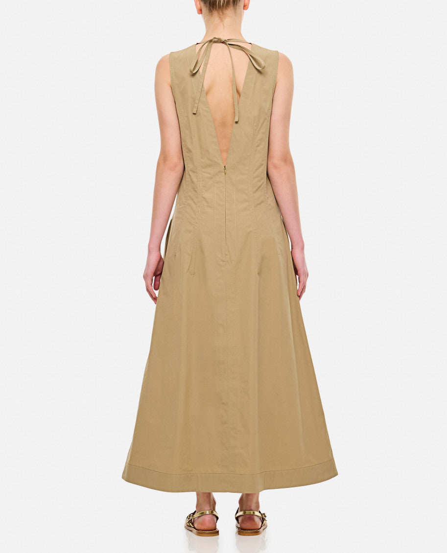 Beige Open Back V-Neck Dress 3