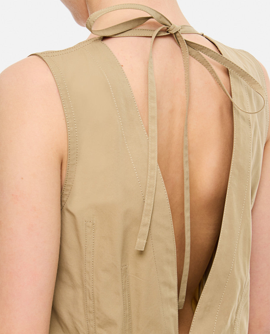 Beige Open Back V-Neck Dress 4