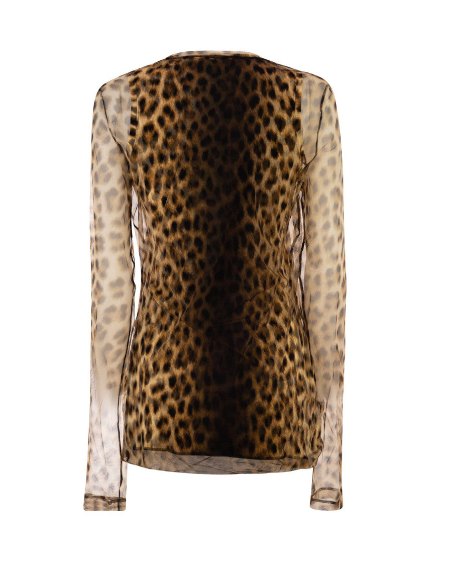 Natural Animal Print Round Neck Top 2