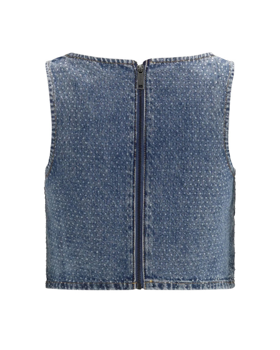 Blue Embellished Scoop Neck Top 2