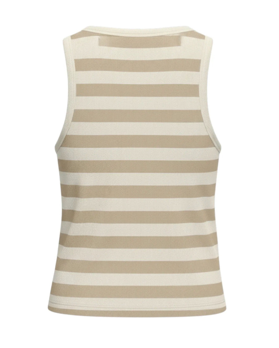 Beige Stripes Round Neck Top 2