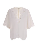 White Embroidered V Neck Top 1