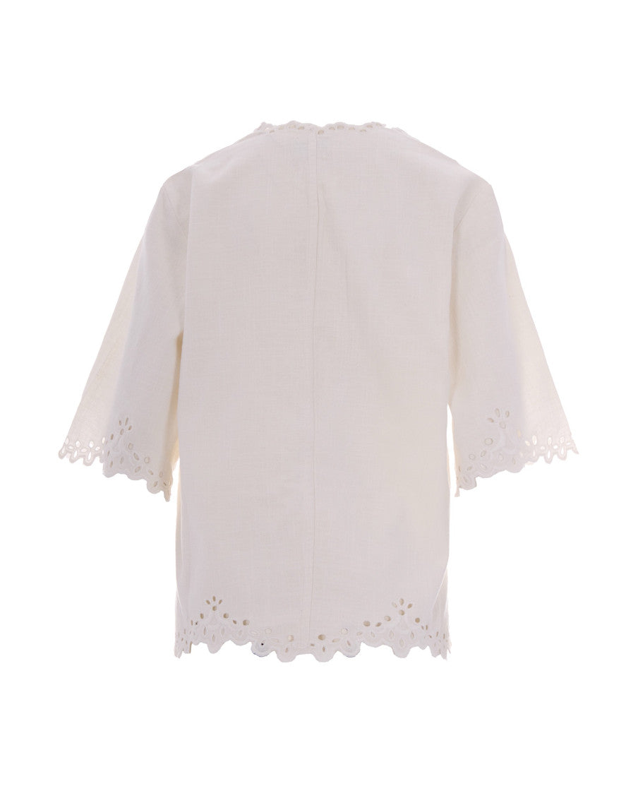 White Embroidered V Neck Top 2