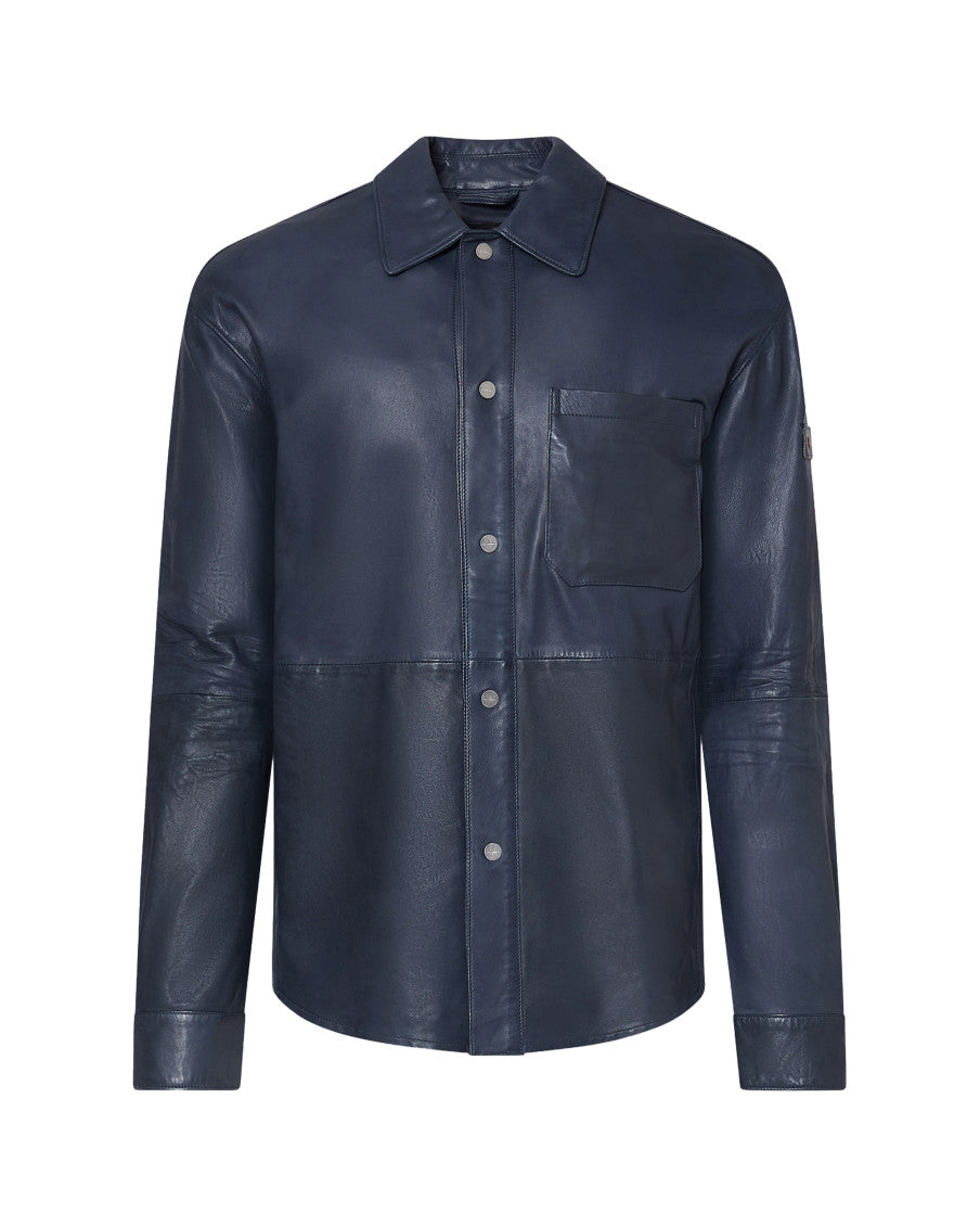 Navy Blue Solid Shirt Collar Jacket 1