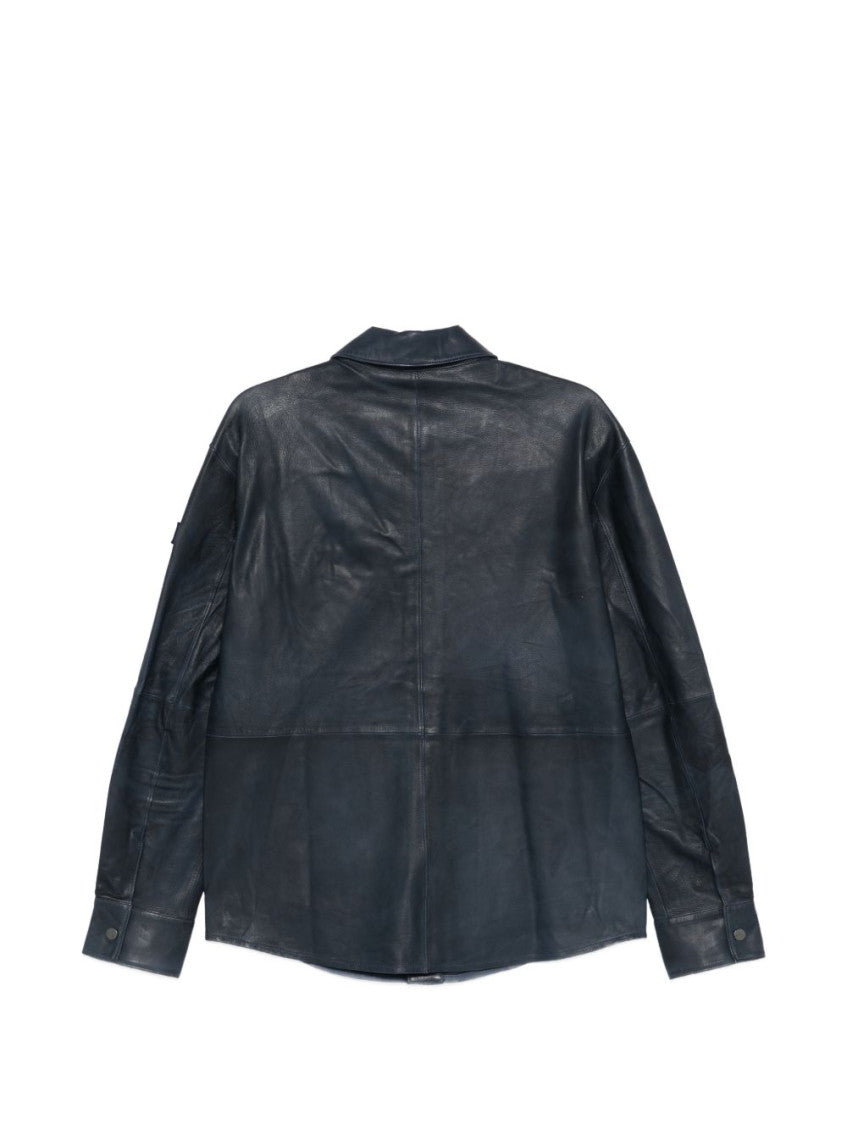 Navy Blue Solid Shirt Collar Jacket 2