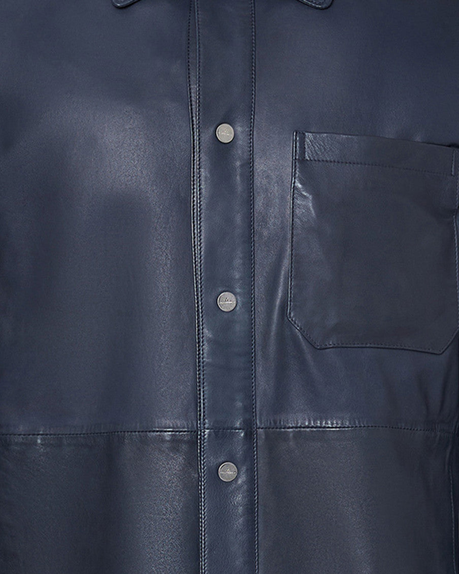Navy Blue Solid Shirt Collar Jacket 3
