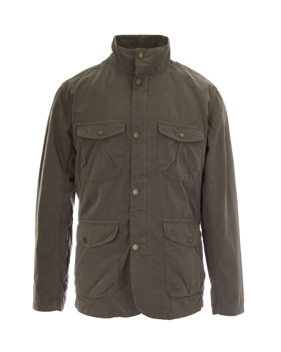 Olive Solid Mandarin Collar Jacket 1