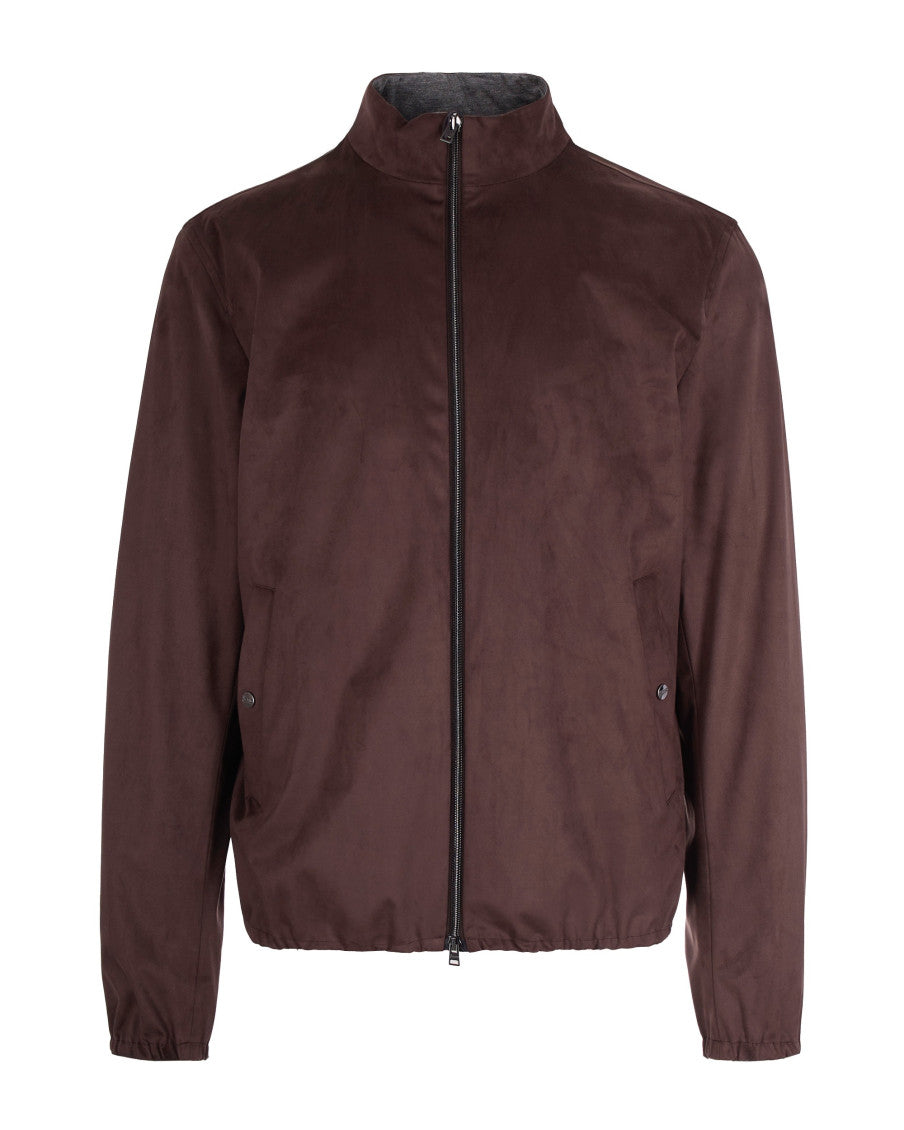Brown Solid Mock Collar Jacket 1