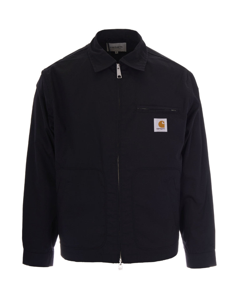 Black Solid Shirt Collar Jacket 1