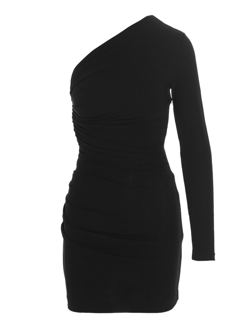 Black Draped One Shoulder Dress 1