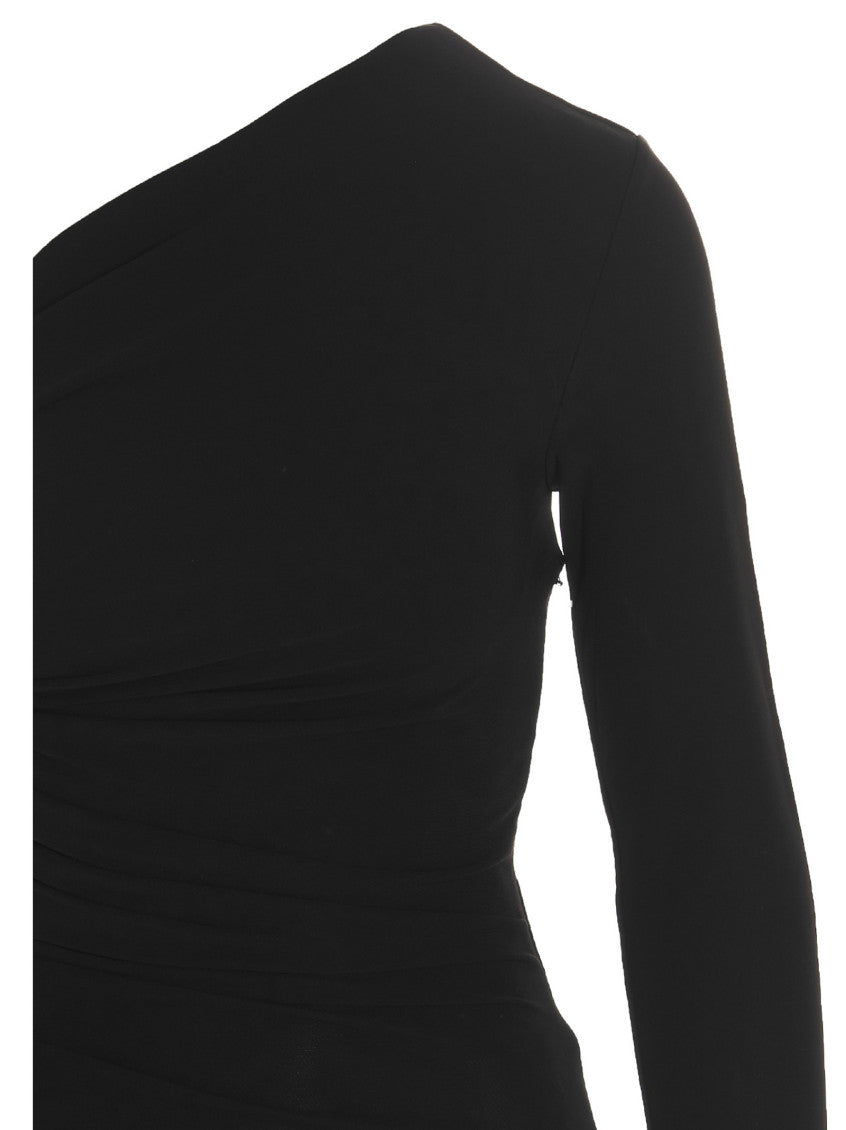 Black Draped One Shoulder Dress 3