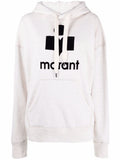 Beige Cotton Mansel hoodie sweatshirt with black front logo. 1