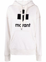 Beige Cotton Mansel hoodie sweatshirt with black front logo. 1