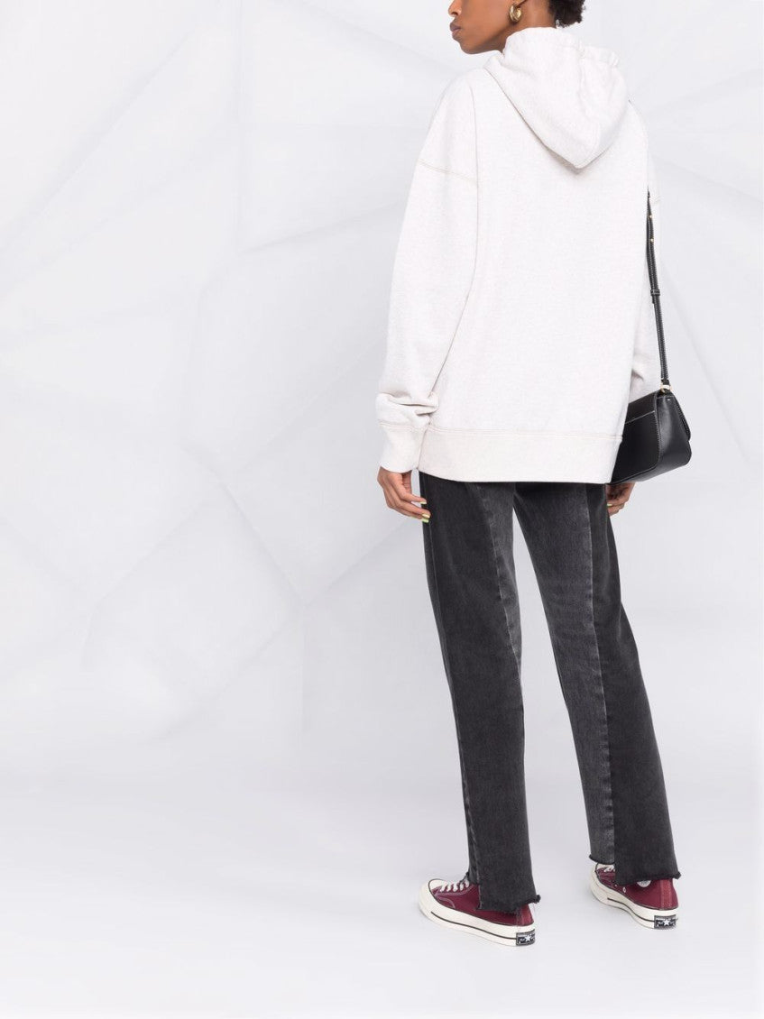 Beige Cotton Mansel hoodie sweatshirt with black front logo. 2
